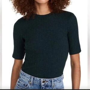 Ribbed Elbow Sleeve Crew Neck T-Shirt L, Azure Onyx (Vince)